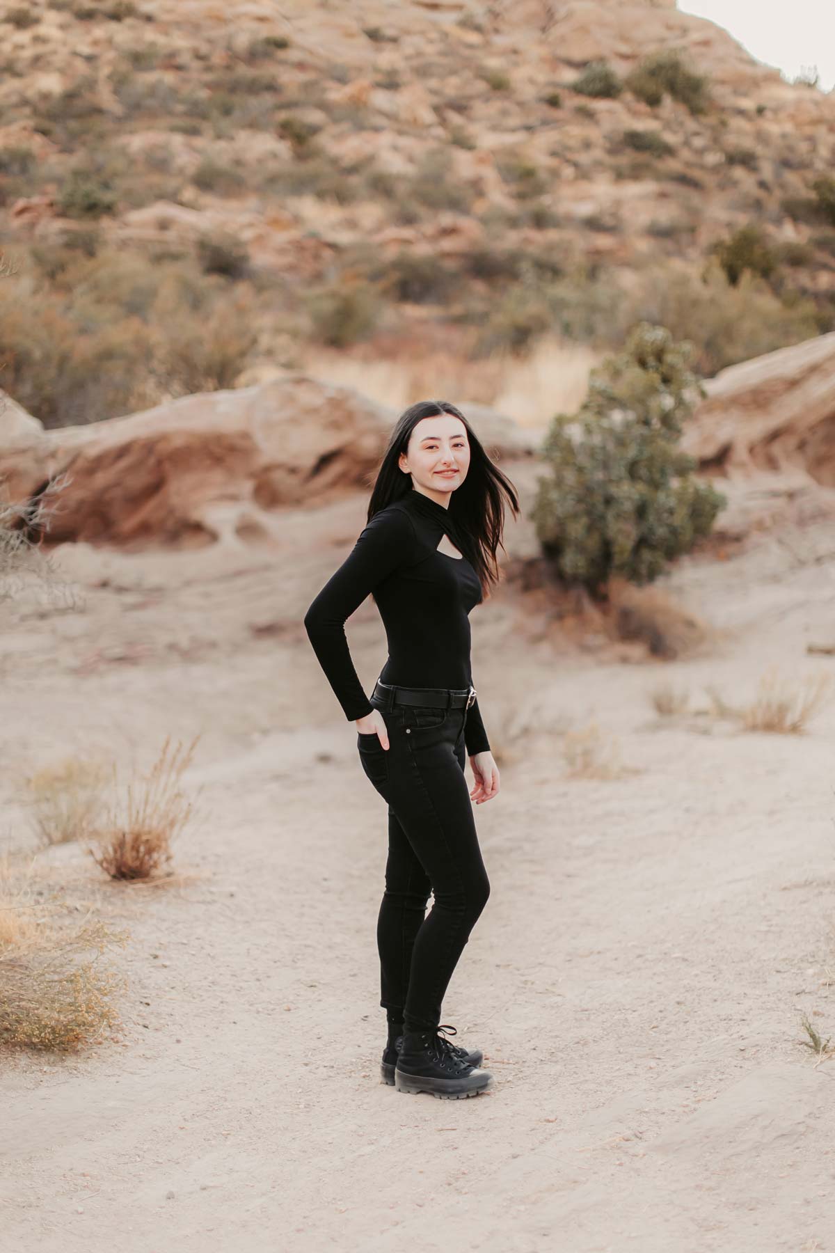 Evan-Guston-Photography-Family-2 Outdoor portrait of a girl dressed in black